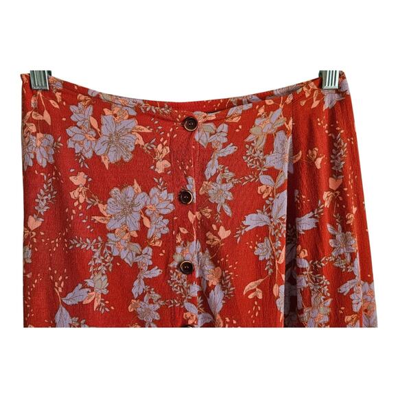 FREE PEOPLE Women's 4 Retro Love Midi Skirt Rust Floral Buttons Slit Waist 26" - Picture 3 of 8